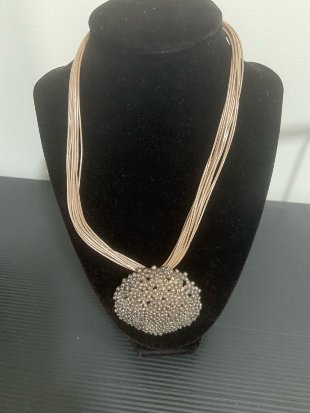 Women’s Multi-Strand bronze Necklace with Beaded Pendant